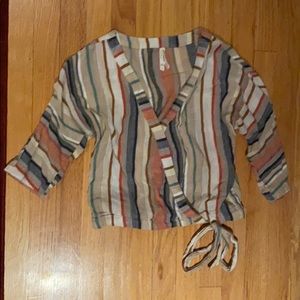 Multicolor Vertical Stripe Wrap Top